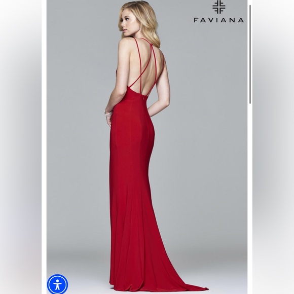 Faviana style 7920 formal prom dress gown RED high slit deep V-neck plunge NWT - Picture 3 of 16